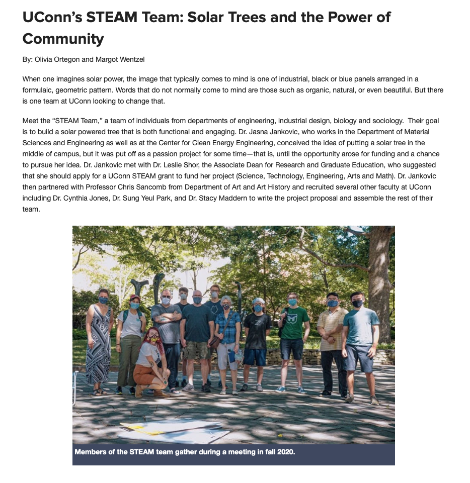 News and Media | UConn STEAM Solar Tree